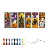 YEESAM Art 6 Pack Cross Stitch Bookmarks Kits Pre Printed for Adults & Beginners Prologue to Halloween, 11ct DIY Stamped Cross-Stitch Embroidery Bookmark Making Kit for Gift 47x28cm