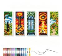 YEESAM ART 6 Pack Cross Stitch Bookmarks Kits Pre Printed for Adults & Beginners The Wizarding World, 11ct DIY Stamped Cross-Stitch Embroidery Bookmark Making Kit for Gift 40x27cm
