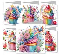 YEESAM ART 6pcs Diamond Art Cards Kits Coloured Diamond Sweet Cup, DIY Crystal Painting Art Greeting Cards Sets with Diamond Painting Tools Envelopes Xmas Anniversary Mosaic Festival Craft Gift