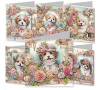 YEESAM ART 6pcs Diamond Art Cards Kits Retro Cute Dog, DIY Crystal Painting Art Greeting Cards Sets with Diamond Painting Tools Envelopes Xmas Anniversary Mosaic Festival Craft Gift