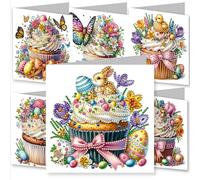 YEESAM ART 6pcs Diamond Art Cards Kits Sparkling Easter Cupcake & Egg, DIY Crystal Painting Art Greeting Cards Sets with Diamond Painting Tools Envelopes Xmas Anniversary Mosaic Festival Craft Gift