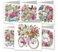 YEESAM ART 6pcs Diamond Art Cards Kits Spring Letter Envelope, DIY Crystal Painting Art Greeting Cards Sets with Diamond Painting Tools Envelopes Xmas Anniversary Mosaic Festival Craft Gift