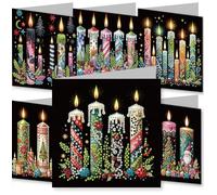 YEESAM ART 6pcs Diamond Art Christmas Cards Kits Glowing Candles, DIY Crystal Painting Art Greeting Cards Sets with Diamond Painting Tools Envelopes Xmas Anniversary Mosaic Festival Craft Gift