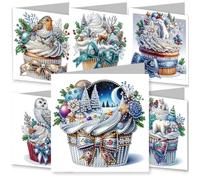 YEESAM ART 6pcs Diamond Art Christmas Cards Kits Paper Cup Snow Country, DIY Crystal Painting Art Greeting Cards Sets with Diamond Painting Tools Envelopes Xmas Anniversary Mosaic Festival Craft Gift