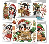 YEESAM ART 6pcs Diamond Art Christmas Cards Kits Starlight Penguin, DIY Crystal Painting Art Greeting Cards Sets with Diamond Painting Tools Envelopes Xmas Anniversary Mosaic Festival Craft Gift