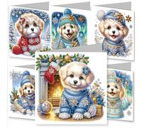 YEESAM ART 6pcs Diamond Art Christmas Cards KitsStar Diamond Puppy, DIY Crystal Painting Art Greeting Cards Sets with Diamond Painting Tools Envelopes Xmas Anniversary Mosaic Festival Craft Gift