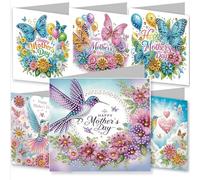 YEESAM ART 6pcs Diamond Art Mother's Day Cards Kits Blessing, DIY Crystal Painting Art Greeting Cards Sets with Diamond Painting Tools Envelopes Xmas Anniversary Mosaic Festival Craft Gift