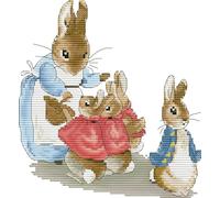 YEESAM Art Cross Stitch Kits for Adults Beginners Bunny Rabbits Family Hare Animals Pre Printed or Unprinted Counted, DIY Embroidery Starter Kit Stamped or Unstamped Easy Sewing Set (14ct Printed)