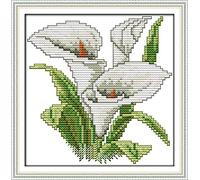 YEESAM ART Cross Stitch Kits for Adults Beginners Calla Lily White Flowers Pre Printed 11ct, DIY Stamped Embroidery Starter Kit Easy Sewing Set Home Decor