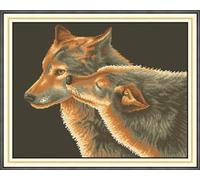 YEESAM ART Cross Stitch Kits for Adults Beginners Two Brown Wolves Pre Printed 11ct, DIY Stamped Embroidery Starter Kit Easy Sewing Set Home Decor