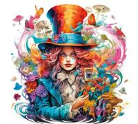 YEESAM ART Cross Stitch Kits Pre Printed, Alice in Wonderland Mad Hatter Flowers Small Animals 11ct Stamped DIY Embroidery Kit 14.2x14.2 inch