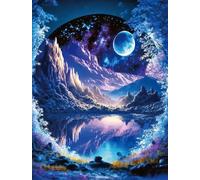 YEESAM ART Cross Stitch Kits Pre Printed, Moon Night Beautiful Landscape 11ct Stamped DIY Embroidery Kit 14.2x18.1 inch