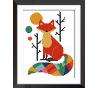 YEESAM Art Cross Stitch Kits Stamped for Adults Beginner Kids, Fox Seven Color Tail 11CT 28×38cm DIY Embroidery Needlework Kit with Easy Funny Preprinted Patterns Needlepoint Christmas (Fox)