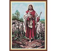 YEESAM ART Cross Stitch Kits Stamped for Adults Beginner Kids, The God Shepherd 11CT 55×73cm DIY Embroidery Needlework Kit with Easy Funny Preprinted Patterns Needlepoint Christmas (God)