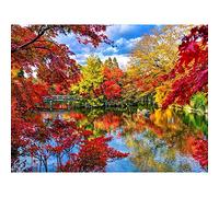 YEESAM ART Diamond Painting Kits Full Drill, Lake Maple Fall Bridge Autumn Scenery 30x40 cm DIY 5D Diamond Art Mosaic Crafts for Adults Kids Beginner Crystals Cross Stitch Christmas (Landscape)