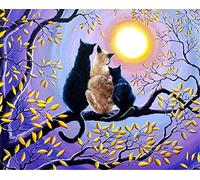 YEESAM ART DIY 5D Diamond Painting Full Drill Kits - Three Cats on the Tree Moon 30x40cm - DIY Crystals Diamond Rhinestone Painting Pasted Paint by Number Kits Cross Stitch Embroidery