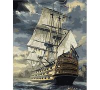 YEESAM ART DIY Paint by Numbers for Adults Beginner Kids, Dark Cloud Sailing Boat, Pirate Ship, Warships 16x20 inch Linen Canvas Acrylic Stress Less Number Painting Gifts