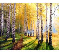 YEESAM ART DIY Paint by Numbers for Adults Beginner Kids, Golden Trees Sunny Autumn Forest 16x20 inch Linen Canvas Acrylic Stress Less Number Painting Gifts (Framed)