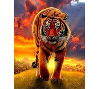 YEESAM ART DIY Paint by Numbers for Adults Beginner Kids, Huge Tiger Sunset Landscape 16x20 inch Linen Canvas Acrylic Stress Less Number Painting Gifts (Tiger, with Frame)