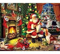 YEESAM ART DIY Paint by Numbers for Adults Beginner Kids, Santa Claus Under The Christmas Tree, Dogs, Gifts 16x20 inch Linen Canvas Acrylic Stress Less Number Painting Gifts