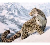 YEESAM ART DIY Paint by Numbers for Adults Beginner, Snow Leopard 16x20 inch Linen Canvas Acrylic Stress Less Number Painting Gifts