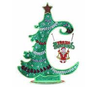 YEESAM ART Green Tree and Santa Claus Tabletop Diamond Art Kits, 3D Crystal Painting Kit Special Shape Drills Rhinestones Xmas Tree Desk Top Ornaments 11inch Luminous Table Top Kinetic Art