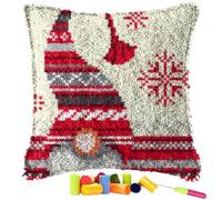 YEESAM ART Latch Hook Cushion Kits for Adults & Beginners, Christmas Gnomes Santa Pre-Printed Latch Hooking Pillow Kit, DIY Embroidery Set Pillowcase for Home Sofa Decor Idea (Gnome)