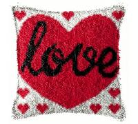 YEESAM ART Latch Hook Cushion Kits for Adults & Beginners, Love Red Heart Pre-Printed Latch Hooking Pillow Kit, DIY Embroidery Set Pillowcase for Home Sofa Decor Idea (Love)