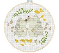 YEESAM ART Mini Cross Stitch Kits with Hoop Pre Printed for Adults & Beginners A Hedgehog's Kiss, 11ct DIY Stamped Easy Cross-Stitch Embroidery Sets