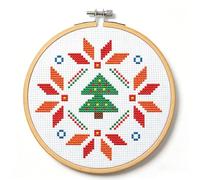 YEESAM ART Mini Cross Stitch Kits with Hoop Pre Printed for Adults & Beginners Christmas Tree Snowflake, 11ct DIY Stamped Easy Cross-Stitch Embroidery Sets