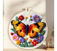 YEESAM ART Needle Felting Picture Kits Butterfly Garden for Beginners Adults, DIY Wool Felt Painting Starter Kit with Frame and Tools for Home Decor