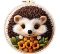 YEESAM ART Needle Felting Picture Kits Hedgehog and Flower for Beginners Adults, DIY Wool Felt Painting Starter Kit with Frame and Tools for Home Decor