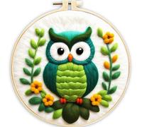 YEESAM ART Needle Felting Picture Kits Owl Greenery for Beginners Adults, DIY Wool Felt Painting Starter Kit with Frame and Tools for Home Decor