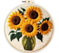 YEESAM ART Needle Felting Picture Kits Sunflower Vase for Beginners Adults, DIY Wool Felt Painting Starter Kit with Frame and Tools for Home Decor