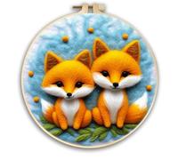 YEESAM ART Needle Felting Picture Kits Twin Foxes Botanical Cloud for Beginners Adults, DIY Wool Felt Painting Starter Kit with Frame and Tools for Home Decor