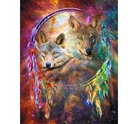 YEESAM ART New 5D Diamond Painting Kit - Jackal Wolves Dreamcatcher - DIY Crystals Diamond Rhinestone Painting Pasted Paint by Number Kits Cross Stitch Embroidery
