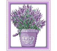 YEESAM ART® New Counted Cross Stitch Kits Advanced - Lavender Plants - Embroidery Set Needlework DIY Handmade Christmas Gifts (Stamped Canvas)