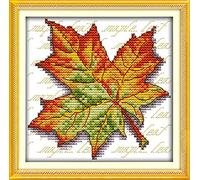 YEESAM ART® New Counted Cross Stitch Kits Advanced - Maple Leaf (2) - Embroidery Set Needlework DIY Handmade Christmas Gifts (Stamped Canvas)