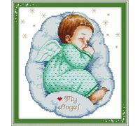 YEESAM ART® New Cross Stitch Kits Advanced - Sleeping Angel Baby 14 Count 26×28 cm White Canvas - Needlework Christmas Gifts