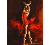 YEESAM ART New Paint by Numbers for Adults Children - Shadow Fire Dancer Girl 16 * 20 inches Linen Canvas - DIY Digital Painting by Numbers Kits on Canvas
