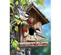 YEESAM ART New Paint by Numbers for Adults Children - Two Birds on The Tree House 16 * 20 inches Linen Canvas - DIY Digital Painting by Numbers Kits on Canvas (with Frame)