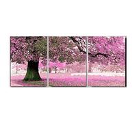YEESAM ART New Paint by Numbers for Adults Set Pack of 3 Multi Pack Pieces Panels Canvas - Cherry Blossoms Tree Romantic Flower 3 x 16 * 20 inches Linen Canvas - DIY Digital Painting by Numbers Kits