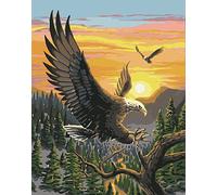 YEESAM Art Paint by Numbers for Adults Beginner, Eagle Sunset Forest 16x20 Inch Linen Canvas Acrylic DIY Number Painting Kits for Home Wall Decor