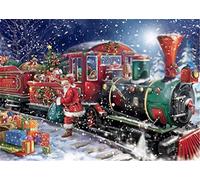 YEESAM ART Paint by Numbers for Adults Beginners Christmas Train 16x20 inch Linen Canvas Acrylic DIY Number Painting Kits Wall Art Decor Gifts (Without Frame)