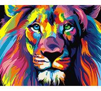 YEESAM ART Paint by Numbers for Adults Beginners Colourful Lion Head 16x20 inch Linen Canvas Acrylic DIY Number Painting Kits Wall Art Decor Gifts