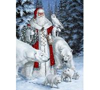 YEESAM ART Paint by Numbers for Adults Beginners Forest Christmas Animals 16x20 inch Linen Canvas Acrylic DIY Number Painting Kits Wall Art Decor Gifts（Framed）