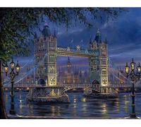YEESAM ART Paint by Numbers for Adults Beginners London Tower Bridge 16x20 inch Linen Canvas Acrylic DIY Number Painting Kits Wall Art Decor Gifts (Framed)