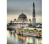 YEESAM ART Paint by Numbers for Adults Beginners Mosque Building on The Water 16x20 inch Linen Canvas Acrylic DIY Number Painting Kits Wall Art Decor Gifts