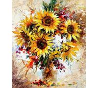 YEESAM ART Paint by Numbers for Adults Beginners Sunflowers Flowers Vase 16x20 inch Linen Canvas Acrylic DIY Number Painting Kits Wall Art Decor Gifts (Framed)