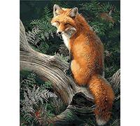 YEESAM Art Paint by Numbers for Adults Children, Fox by a Tree, Animals 16x20 Inch Linen Canvas Acrylic DIY Number Painting Kits Wall Art Decor Gifts